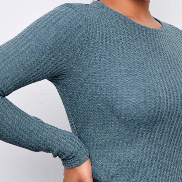 Dusty Blue Round Next Rib-Knit Solid Tee - Picture 3 of 10